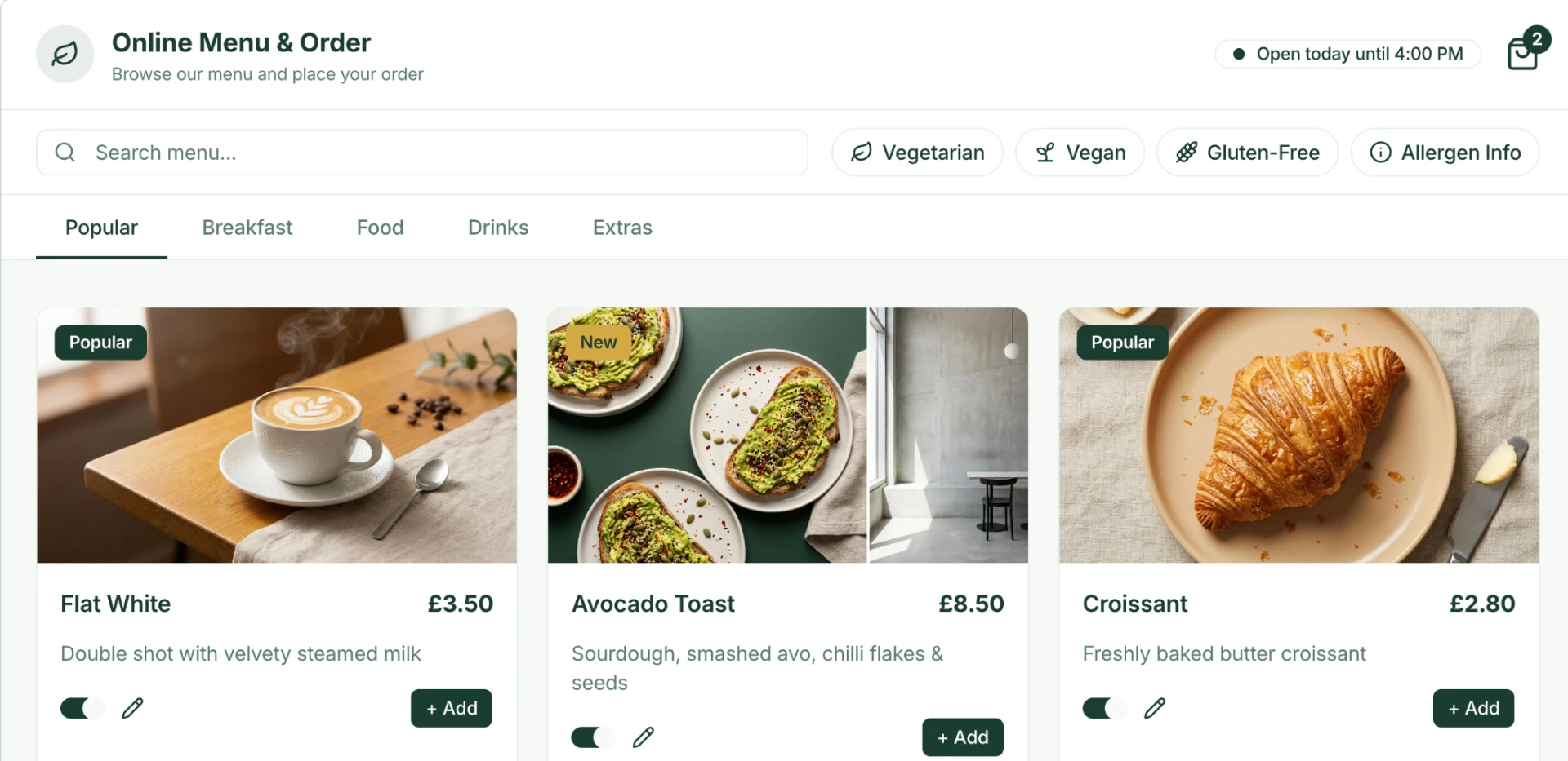 Online Ordering demo preview