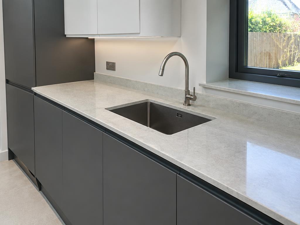 Completed kitchen worktop and sink installation